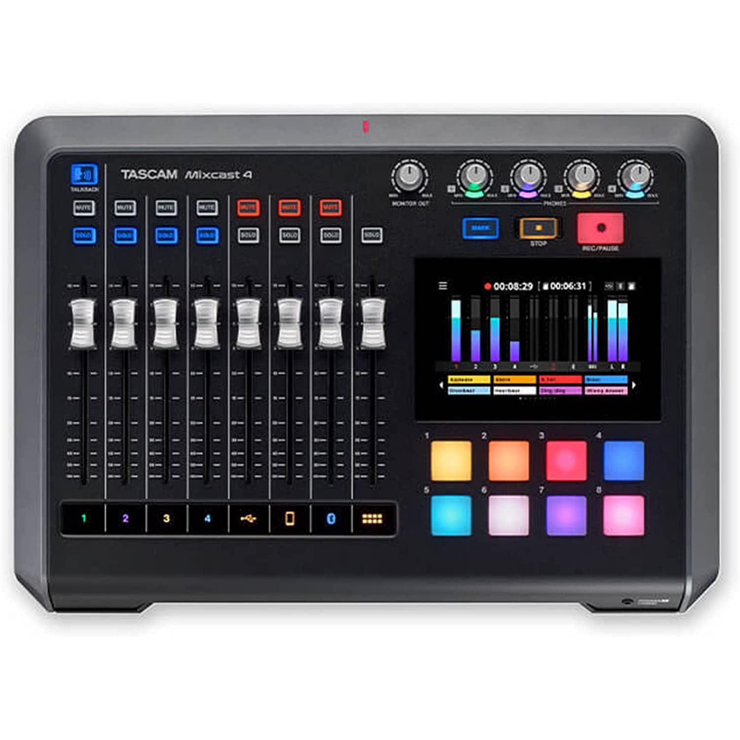Tascam - Mixcast 4 Podcast Studio Mixer Station with built-in 14-track Recorder / USB Audio Interface, Streaming, Bluetooth
