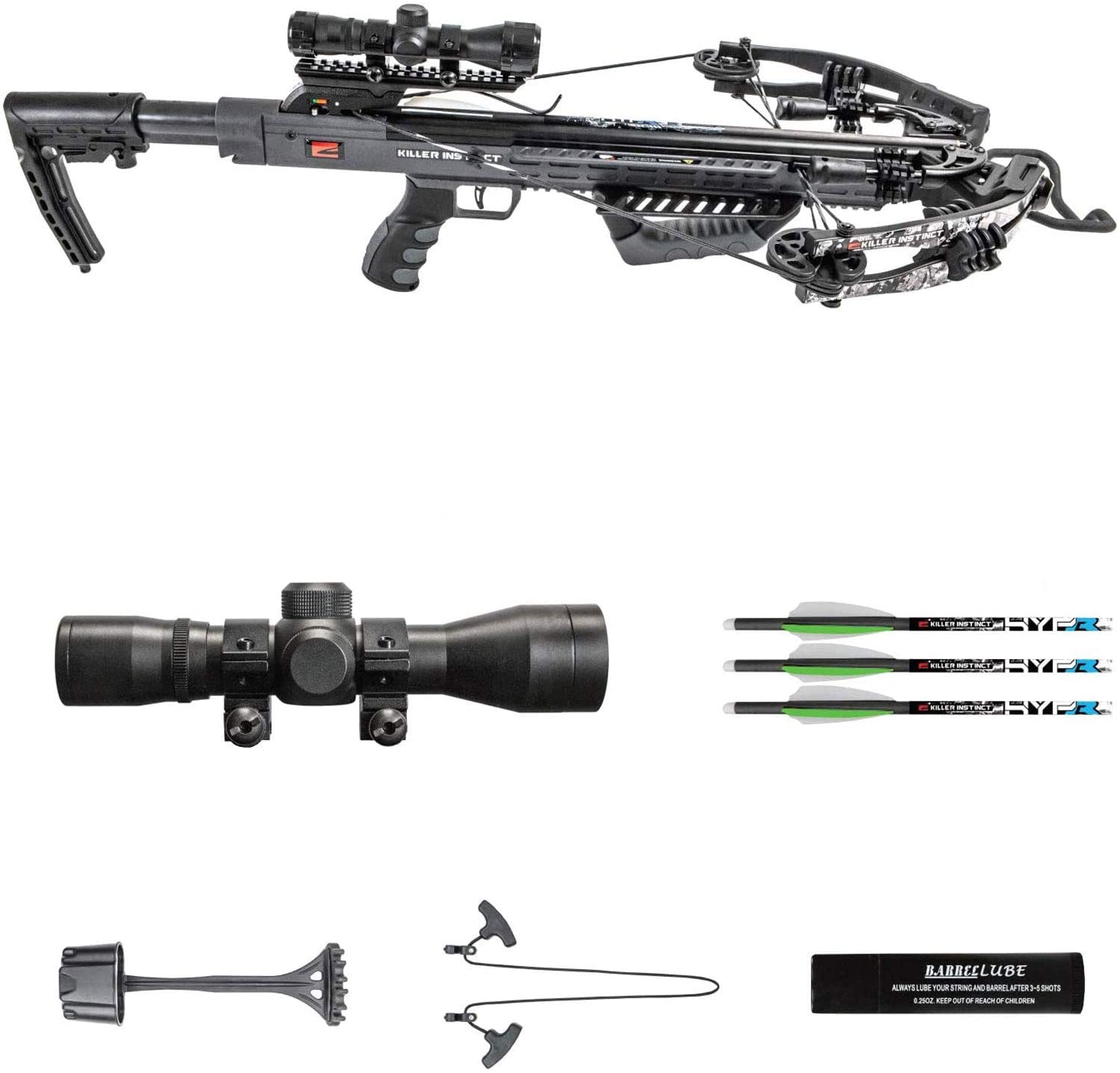 Killer Instinct - BURNER 415 Crossbow Bow Pro Package with 3 Arrow Bolts and Adjustable Foregrip for Archery Hunting Hunters