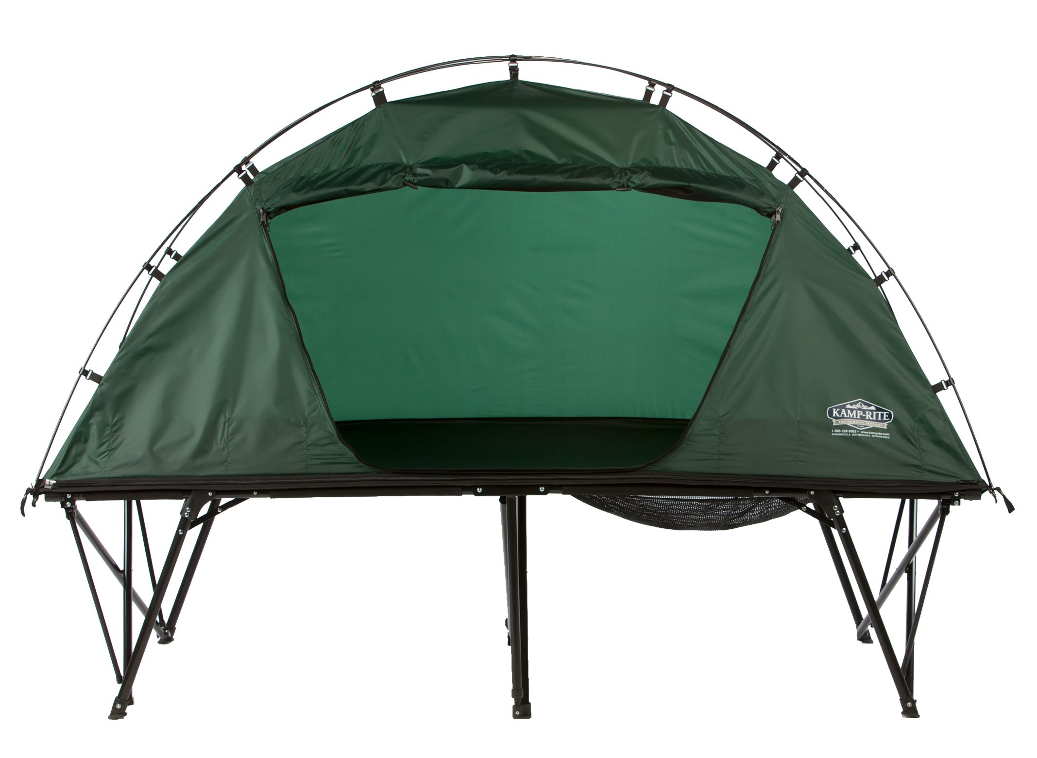 Kamp-Rite - Extra Large Elevated Collapsible Compact 1 Person Tent Cot, 3 in 1 Sleeping Tent Cot with Roller Bag and Rain Fly, Easy Setup, Green