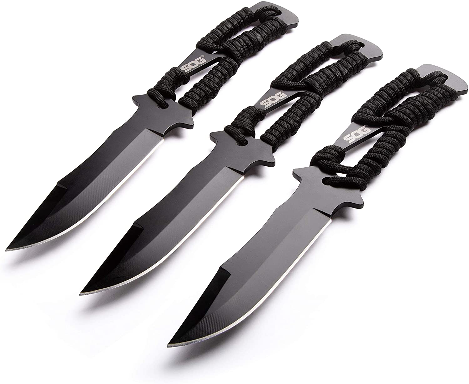 SOG - 3 Pack Balanced Throwing Knives Set w/ Paracord Knife Handles and Professional Throwing Knife Sheath