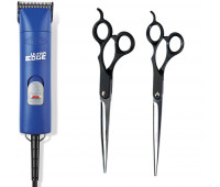 Andis Pro-Animal Bundle With Andis UltraEdge Super 2-Speed Clipper, Professional Animal/Dog Grooming, AGC2 - Blue + 8-Inch Curved Shear - Right Handed +  8-inch Straight Shear - Right Handed