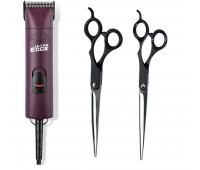 Andis Pro-Animal Bundle With Andis UltraEdge Super 2-Speed Detachable Blade Clipper, AGC2 - Burgundy +  8-Inch Curved Shear - Right Handed + 8-inch Straight Shear - Right Handed