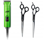 Andis Pro-Animal Bundle With Andis UltraEdge Super 2-Speed Detachable Blade Clipper AGC2 - Green +  8-Inch Curved Shear - Right Handed +  8-inch Straight Shear - Right Handed