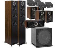 ELAC 11.1 Dolby Atmos Home Theater System Bundle With Debut Reference DFR52 - Pair + DCR52-BK + 4 DBR62 Bookshelf/Surrounds + SUB3030 Sub + 4 A4.2 Atmos Speakers - Black/Walnut