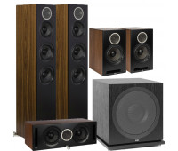 ELAC 5.1 Channel Debut Reference DFR52 Floorstanding Home Theater Speaker System - Black/Walnut With DCR52-BK + DBR62-BK-Pair and ELAC Subwoofer SUB3030