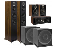 ELAC Debut Reference 5.2 Channel Home Theater System Bundle with DFR52 Floorstanding Speakers - Pair - Black/Walnut + DCR52-BK + DBR62-BK and 2 ELAC Subwoofer SUB3010
