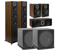ELAC Debut Reference 5.2 Channel Home Theater System DFR52 Tower Speakers- Pair - Black/Walnut Bundle With DCR52-BK + DBR62-BK + 2 ELAC Subwoofer SUB3030