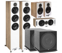 ELAC Debut Reference 5.2 Channel Home Theater System DFR52 Tower Speakers- Pair - White/Oak Bundle With DCR52-BK + DBR62-BK + 2 ELAC Subwoofer SUB3030