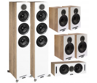 ELAC Debut Reference 7.0 Channel Home Theater System Bundle DFR52 Floorstanding Speaker - Pair - White/Oak With DCR52 Center Channel + 4 DBR62 Bookshelf/Surrounds