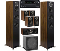 ELAC 7.1 Channel Home Theater System Bundle With Debut Reference DFR52 - Pair - Black/Walnut and Onkyo TX-NR696