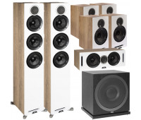 ELAC 7.1 Channel Home Theater System Bundle With Debut Reference DFR52 - Pair - White/Oak + DCR52-BK + 4 DBR62 Bookshelf/Surrounds + ELAC Subwoofer SUB3010