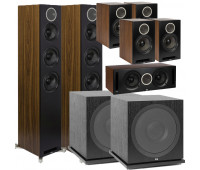 ELAC Debut Reference 7.2 Channel Home Theater System Bundle With DFR52 - Pair - Black/Walnut + DCR52 Center + 4 DBR62 Bookshelf/Surrounds + 2 ELAC Subwoofer SUB3030