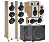 ELAC Debut Reference DFR52 Floorstanding Speaker - Pair - White/Oak 7.2 Channel Home Theater Bundle With DCR52 + 4 DBR62 Bookshelf/Surrounds + 2 ELAC Subwoofer SUB3010