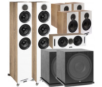 ELAC Debut Reference 7.2 Channel Home Theater System Bundle With DFR52 - Pair - White/Oak + DCR52 Center + 4 DBR62 Bookshelf/Surrounds + 2 ELAC Subwoofer SUB3030