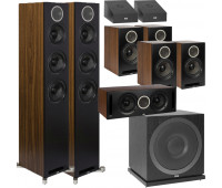 ELAC 9.1 Dolby Atmos Home Theater System Bundle With Debut Reference DFR52 - Pair + DCR52-BK + 4 DBR62 Bookshelf/Surrounds + SUB3010 Sub + 2 A4.2 Atmos Speakers - Black/Walnut