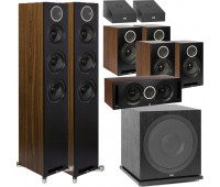 ELAC 9.1 Dolby Atmos Home Theater System Bundle With Debut Reference DFR52 - Pair + DCR52-BK + 4 DBR62 Bookshelf/Surrounds + SUB3030 Sub + 2 A4.2 Atmos Speakers - Black/Walnut