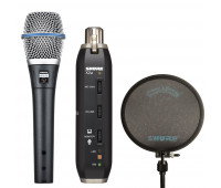 Shure bundle with BETA 87A Vocal Microphone + X2U Microphone to USB Adapter + PS-6 - Popper Stopper Windscreen