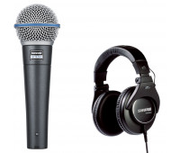 Shure BETA 58A Dynamic Vocal Microphone + SRH840 Professional Monitoring Headphones Bundle