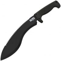 SOG - SOGfari Kukri Machete, Hardcased Black 12" Blade w/ Saw Back, Rubber Handle, and Nylon Sheath