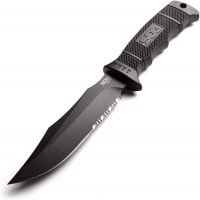 SOG - Seal Pup Tactile Fixed Partially Serrated Edge Hunting Knife w/ Kydex Sheath, Black